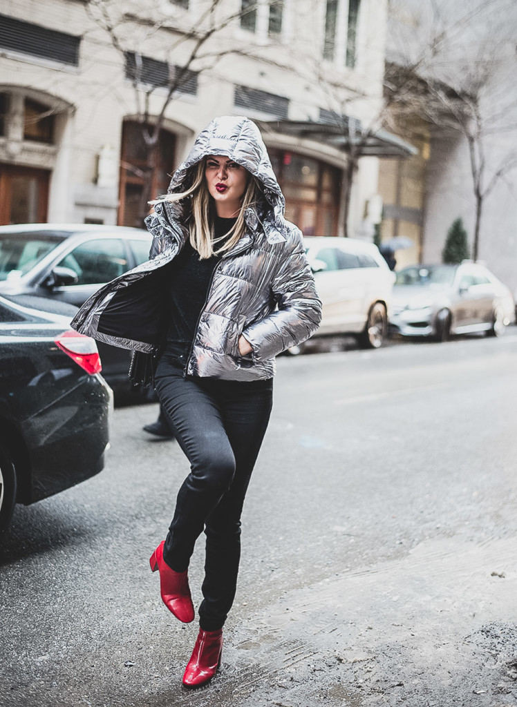 Metallic Silver Puffer Coat