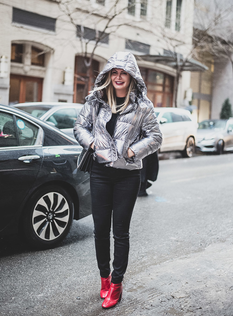 Silver Metallic Crop Puffer Jacket