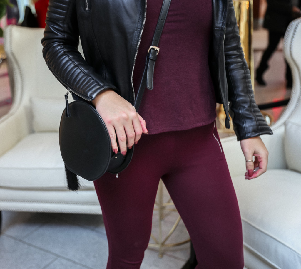 burgundy and leather jacket