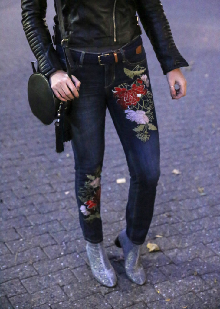 Hilma from Glamourim.com wearing eSHAKTI Embroidered Jeans Customized to Fit you